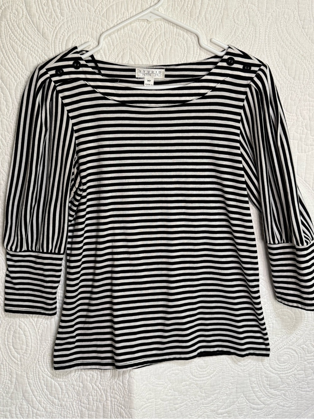Studio by JPR Black & White Striped Button Shoulder Top 
Petite Medium